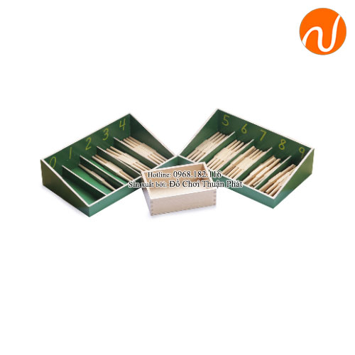 Giáo cụ montessori hộp màu xanh với 45 que tính GC36-138
