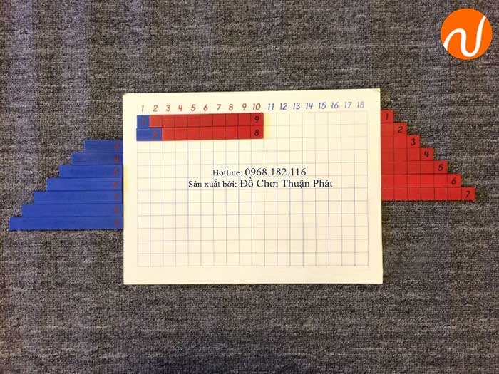 Hướng dẫn sử dụng giáo cụ Montessori bảng phép tính cộng với các thanh số-7